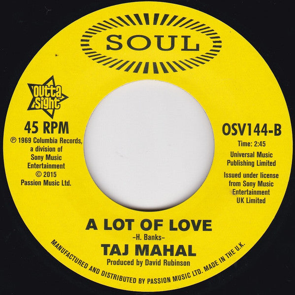 Shane Martin (2) / Taj Mahal :  I Need You / A Lot Of Love (7")