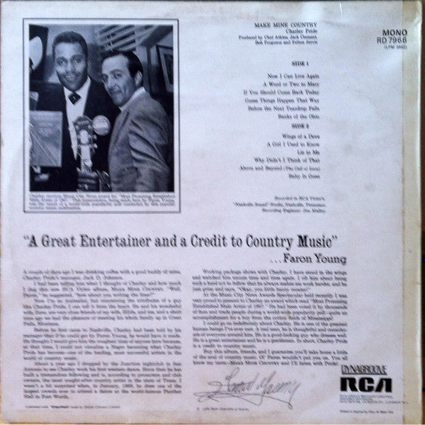 Charley Pride : Make Mine Country (LP, Album, Mono)