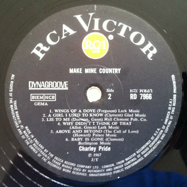 Charley Pride : Make Mine Country (LP, Album, Mono)