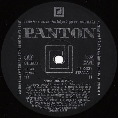 Plzeňský Lidový Soubor : České Lidové Písně = Czech Folk Songs (LP, RP)
