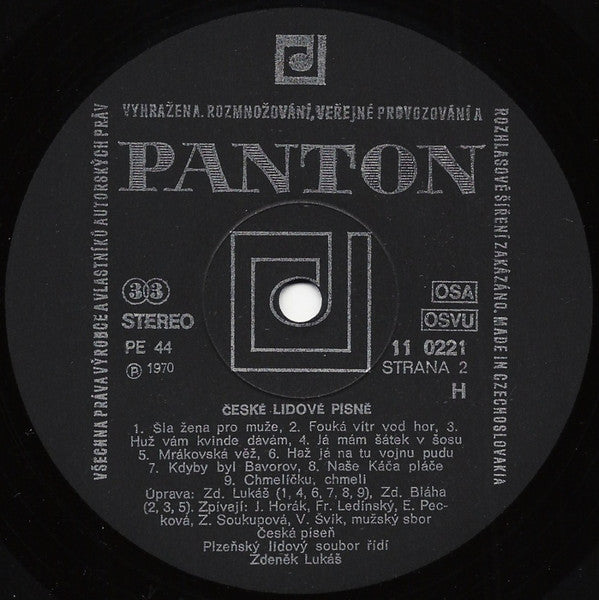 Plzeňský Lidový Soubor : České Lidové Písně = Czech Folk Songs (LP, RP)