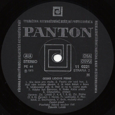 Plzeňský Lidový Soubor : České Lidové Písně = Czech Folk Songs (LP, RP)