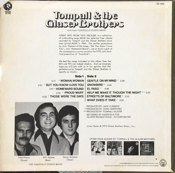 Tompall Glaser & The Glaser Brothers : Sing Great Hits From Two Decades (LP, Comp)