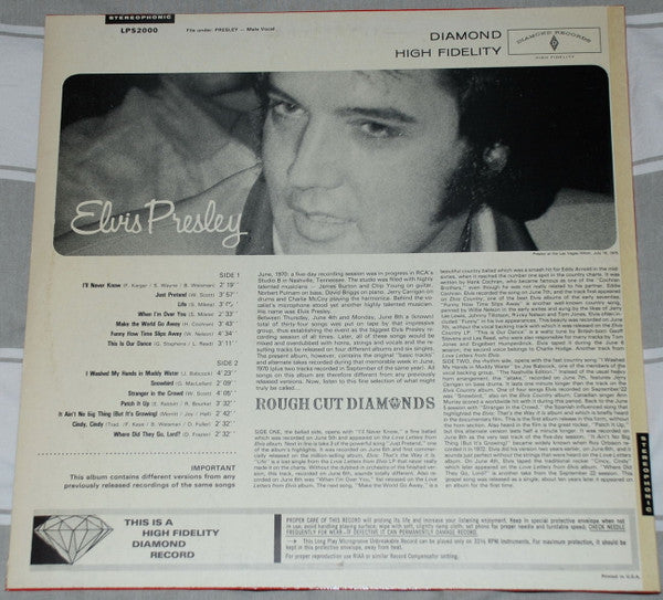 Elvis Presley : Rough Cut Diamonds - Alternate Studio Takes June-Sept. 1970 (LP, Comp, Unofficial)