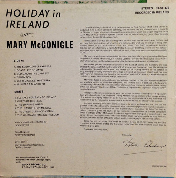 Mary McGonigle : Holiday In Ireland (LP, Album)