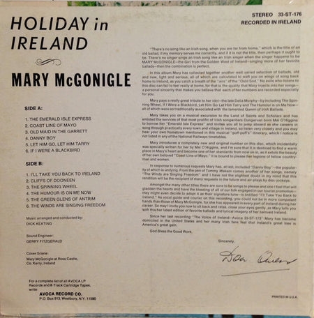 Mary McGonigle : Holiday In Ireland (LP, Album)