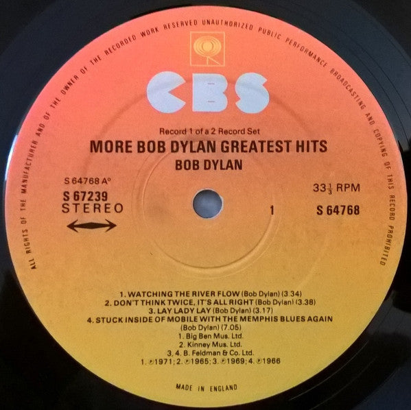 Bob Dylan : More Bob Dylan Greatest Hits (2xLP, Comp, RE, Gat)
