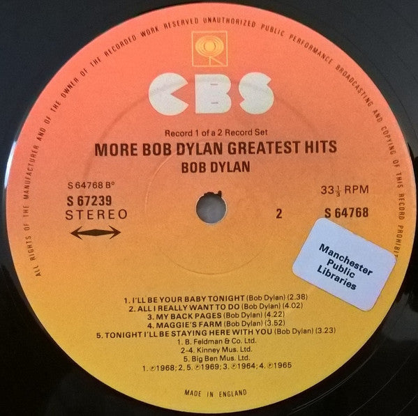 Bob Dylan : More Bob Dylan Greatest Hits (2xLP, Comp, RE, Gat)