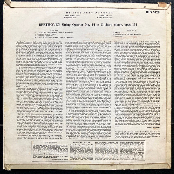 Beethoven*, Fine Arts Quartet* : String Quartet No 14 In C Sharp Minor Opus 131 (LP, Album, Mono)