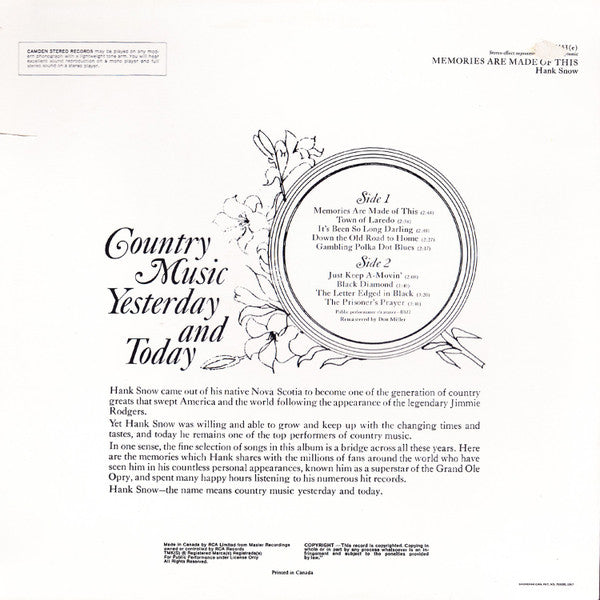 Hank Snow : Memories Are Made Of This (LP, Album, Comp)