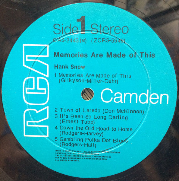 Hank Snow : Memories Are Made Of This (LP, Album, Comp)