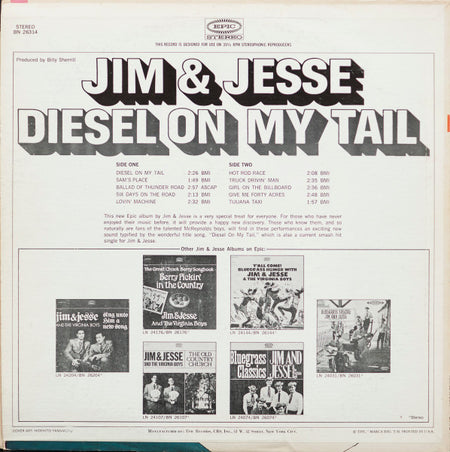 Jim & Jesse : Diesel On My Tail (LP, Album, RE)