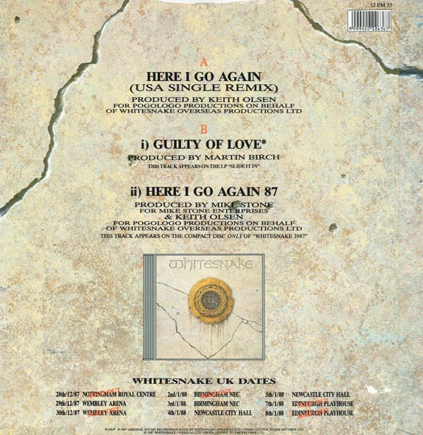 Whitesnake : Here I Go Again (USA Single Remix) (12")