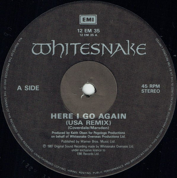 Whitesnake : Here I Go Again (USA Single Remix) (12")