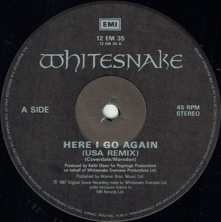 Whitesnake : Here I Go Again (USA Single Remix) (12")