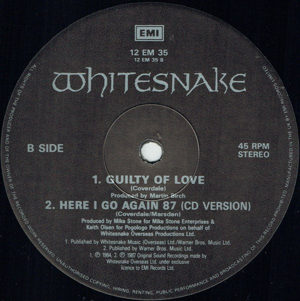 Whitesnake : Here I Go Again (USA Single Remix) (12")