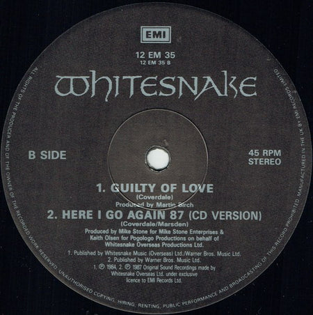 Whitesnake : Here I Go Again (USA Single Remix) (12")