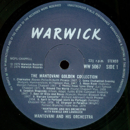 Mantovani And His Orchestra : The Mantovani Golden Collection (20 Masterpieces In Music) (LP, Comp)