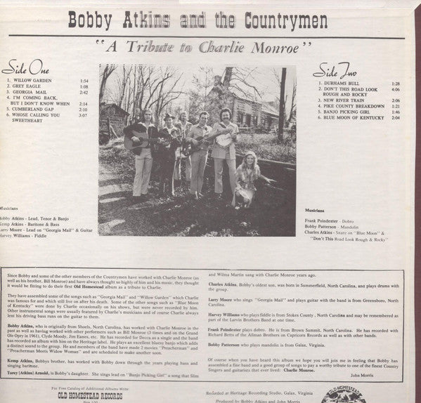 Bobby Atkins And The Countrymen : A Tribute To Charlie Monroe (LP, Album)