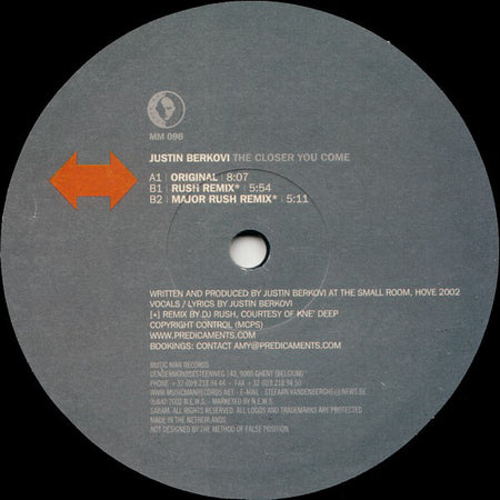 Justin Berkovi : The Closer You Come (12")
