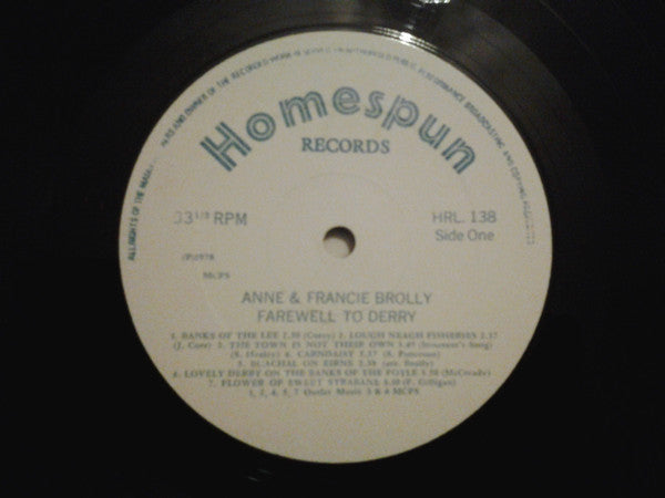 Anne And Francie Brolly : Farewell To Derry (LP)