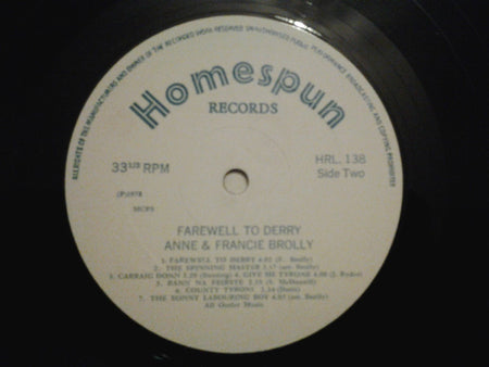 Anne And Francie Brolly : Farewell To Derry (LP)