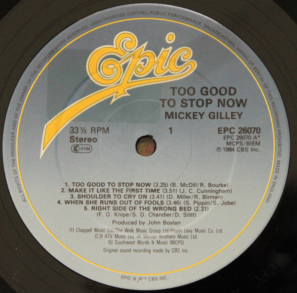 Mickey Gilley : Too Good To Stop Now (LP, Album)