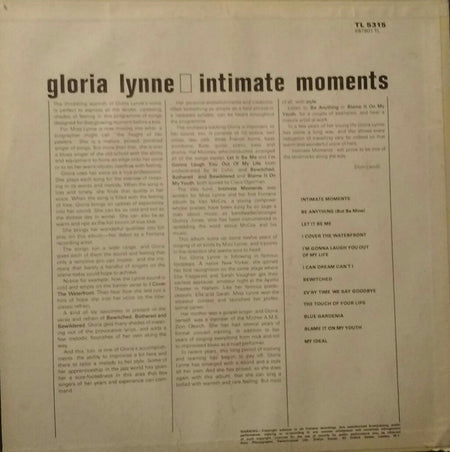 Gloria Lynne : Intimate Moments (LP, Album, Mono)