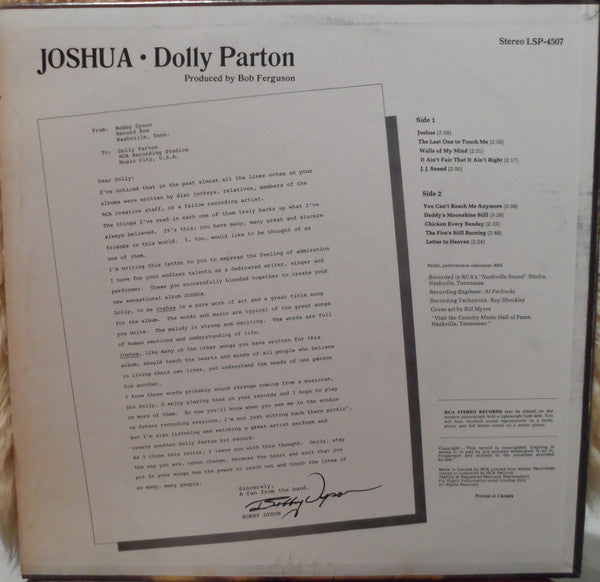 Dolly Parton : Joshua (LP, Album)