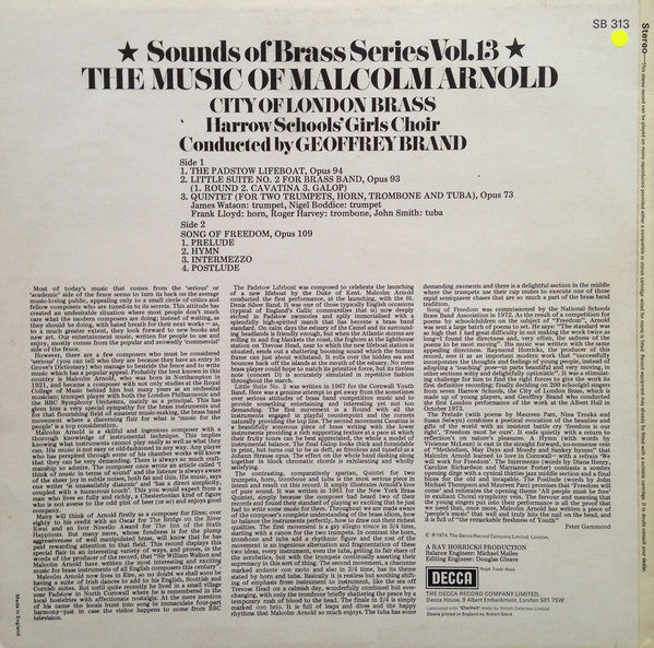 Malcolm Arnold, Harrow Schools' Girls Choir, City Of London Brass, Geoffrey Brand : The Music Of Malcolm Arnold (LP)