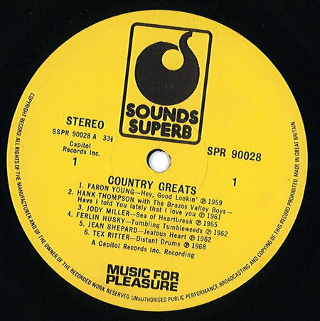 Various : Country Greats (LP, Comp, Sle)