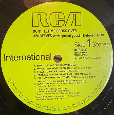Jim Reeves : Don't Let Me Cross Over (LP, Album)