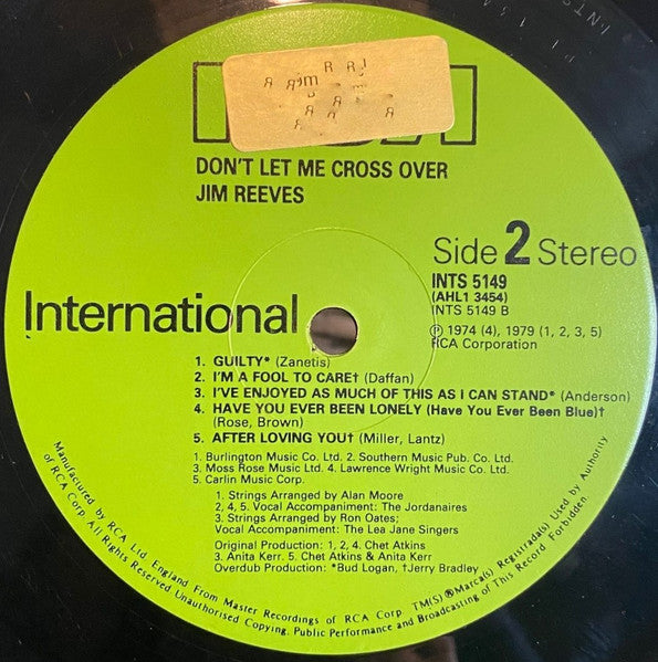 Jim Reeves : Don't Let Me Cross Over (LP, Album)
