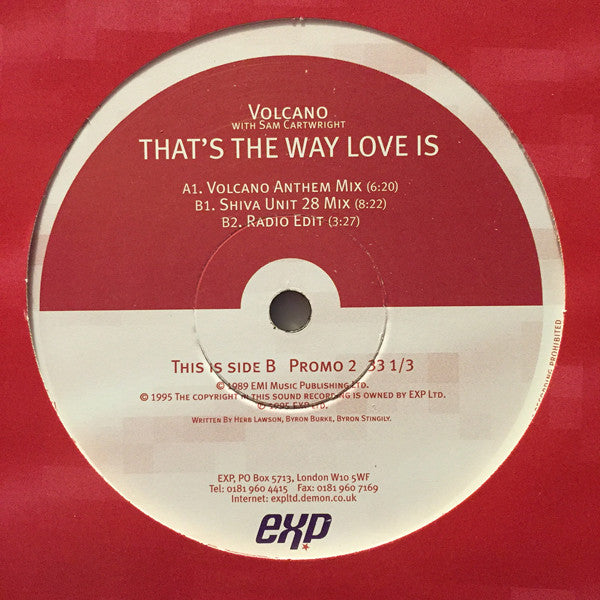 Volcano : That's The Way Love Is (12", Promo)