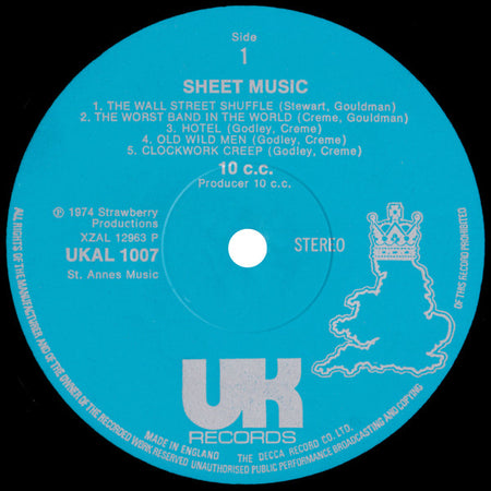 10cc : Sheet Music (LP, Album, Sil)