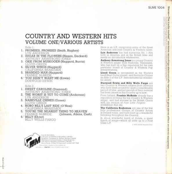 Various : Country And Western Hits - Volume One (LP, Comp)