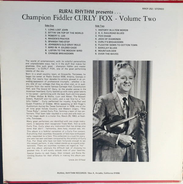 Curly Fox : Champion Fiddler Volume 2 (LP, Album)