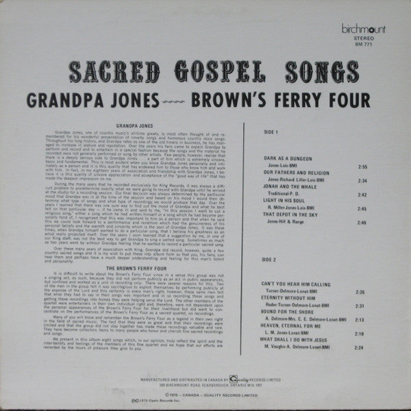 Grandpa Jones And The Brown's Ferry Four : Sacred Gospel Songs (LP, RE)