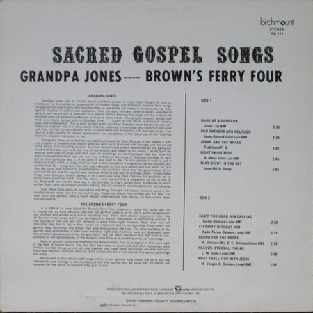 Grandpa Jones And The Brown's Ferry Four : Sacred Gospel Songs (LP, RE)