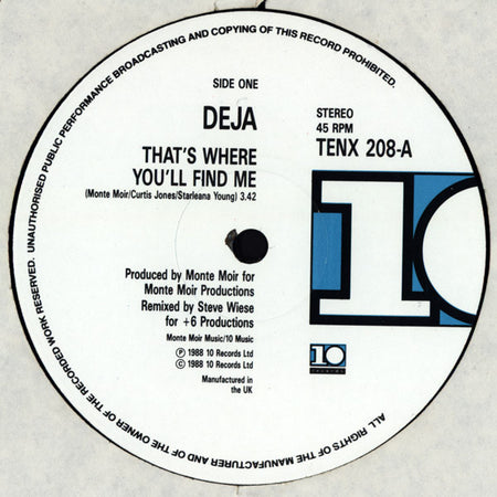Déjà : That's Where You'll Find Me (12")