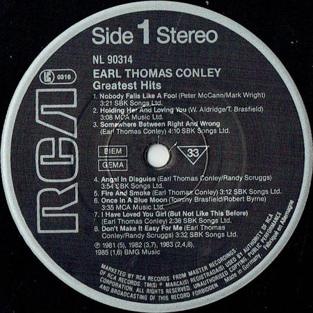 Earl Thomas Conley : Greatest Hits (LP, Comp, RE)