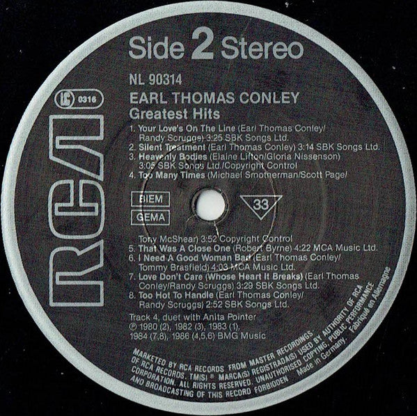 Earl Thomas Conley : Greatest Hits (LP, Comp, RE)