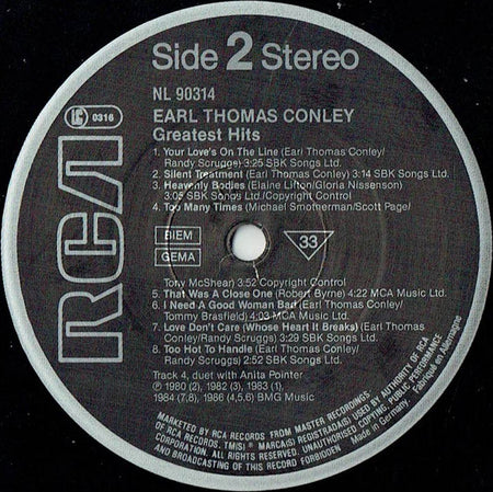 Earl Thomas Conley : Greatest Hits (LP, Comp, RE)