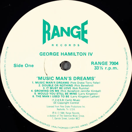George Hamilton IV : Music Man's Dreams (LP, Album)