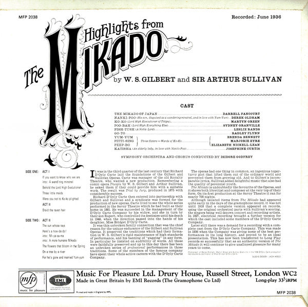 Gilbert & Sullivan - D'Oyly Carte Opera Company : Highlights From The Mikado (LP)