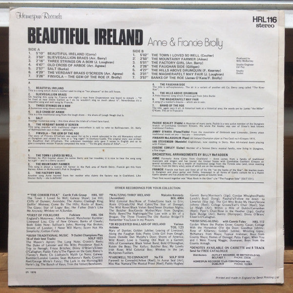 Anne And Francie Brolly : Beautiful Ireland (LP)