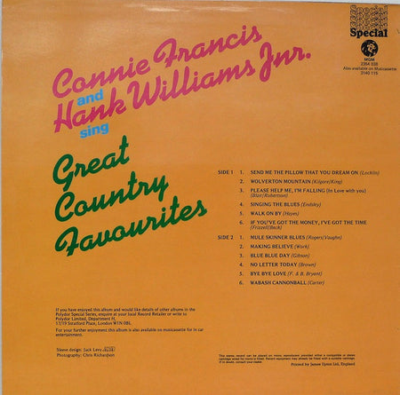 Connie Francis And Hank Williams Jr. : Sing Great Country Favorites (LP, Album, RE)