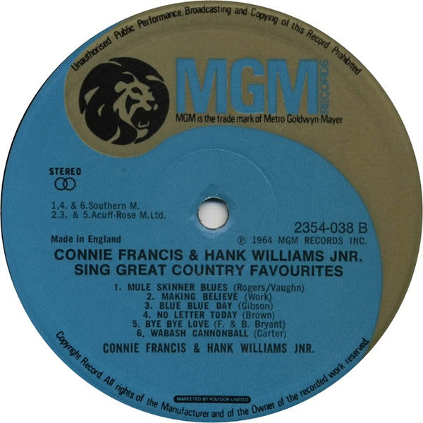 Connie Francis And Hank Williams Jr. : Sing Great Country Favorites (LP, Album, RE)