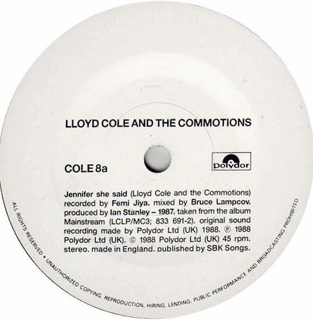 Lloyd Cole And The Commotions* : Jennifer She Said (7", Single)