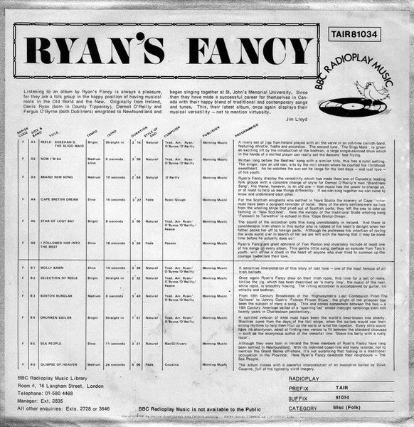 Ryan's Fancy : Ryan's Fancy (LP, Album)